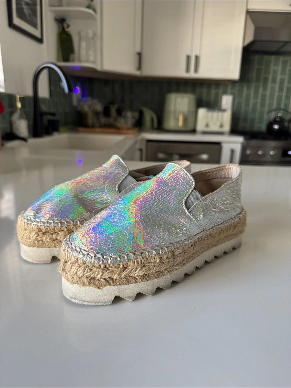 Holographic Slip-On Espadrille Platform Sneakers